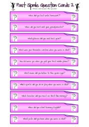 English Worksheet: Past Simple Question Cards 2
