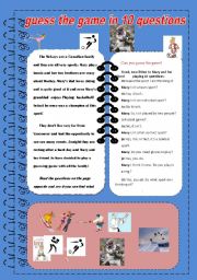 English Worksheet: Play the game in 10 questions : pair work/ reading/ speaking / writing