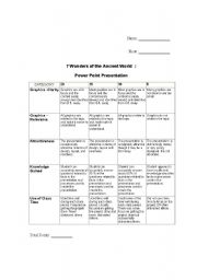 English Worksheet: 7 Wonders of the World Presentation Rubric