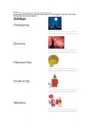 English worksheet: Holidays Matching