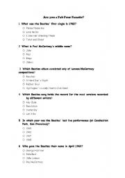 English Worksheet: quiz about Beatles