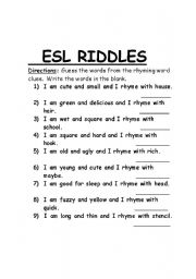 English Worksheet: Easy ESL Riddles for Kids