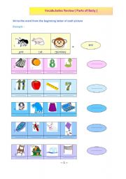English worksheet: Vocabularies Review ( parts of body )