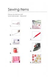 English Worksheet: sewing tools and materials