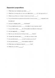 English Worksheet: Dependent Prepositions