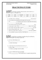 English worksheet: practicing future