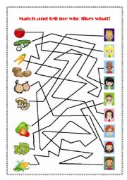 English Worksheet: VEGETABLE - match and tell me who likes what??