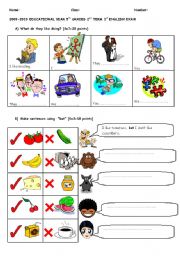 English Worksheet: exam for 5th grades (part 1)
