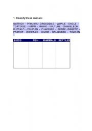 English Worksheet: animals