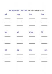 English Worksheet: Short Vowel Rhyming Words