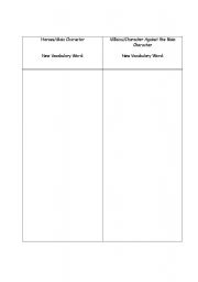 English worksheet: Protagonist and Antagonist Chart