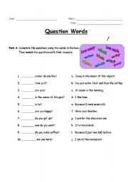 English worksheet: Test on Question Words