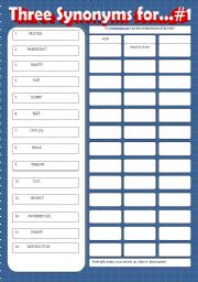 English Worksheet: Three Synonyms for....#1