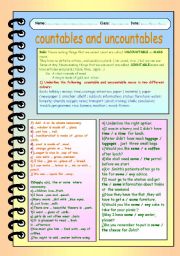 English Worksheet: countables and uncountables