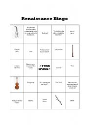 English worksheet: Renaissance Bingo and Review