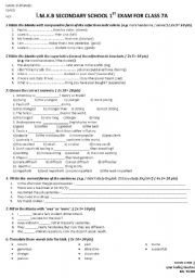 English Worksheet: quiz for 7th grade Ss