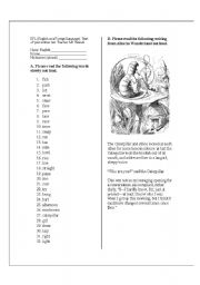 English Worksheet: EFL Oral test - MIddle school