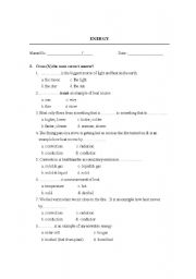 English worksheet: heat and energy