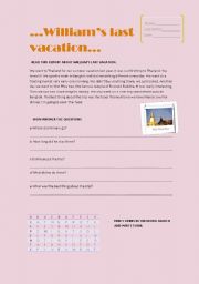 English worksheet: Williams last vacation