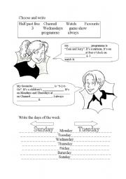 English Worksheet: Days of the week + TV programmes I watch