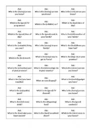 English Worksheet: superlative conversation cards