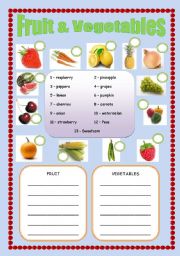 English Worksheet: Which are Fruit and Which are Vegetables