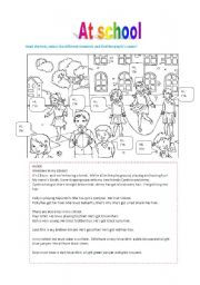 English Worksheet: at school reading activity