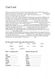 English Worksheet: Fast Food