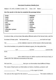 English Worksheet: Parts of the body work-sheet/quiz