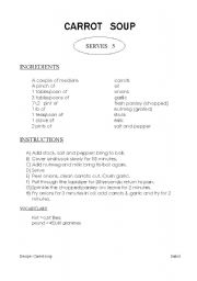 English Worksheet: Recipe: Carrot Soup