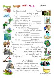 English Worksheet: 3 Magic pages of Phonic Fun with a_e: worksheet, story and key (#21)