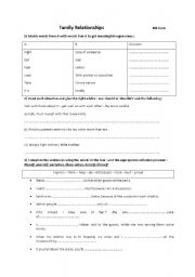 English Worksheet: family relationships