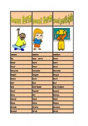 English Worksheet: List of Irregular Verbs