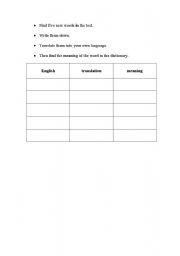 English worksheet: Word sheet