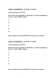 English worksheet: FIRST CONFESSION SHORT STORY OPENING WORKSHEET