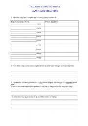 English Worksheet: LANGUAGE PRACTISE tidal wave alternative energy