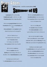 English Worksheet: Summer of 69_ listening
