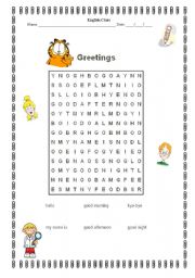 English Worksheet: Greetings wordsearch