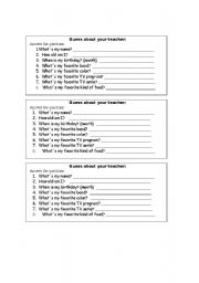 English worksheet: Guess about your teacher