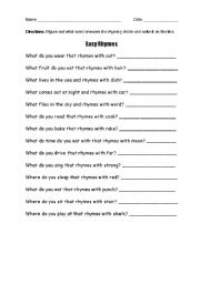 English worksheet: Easy Rhymes