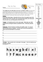 English Worksheet: Weekly Spelling Word Lessons
