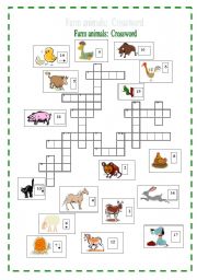 English Worksheet: Farm animals crossword (key included).