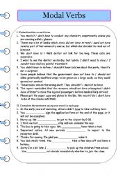 English Worksheet: Modal Verbs