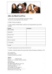 English Worksheet: song Alive