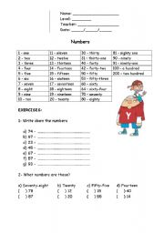 English Worksheet: Numbers