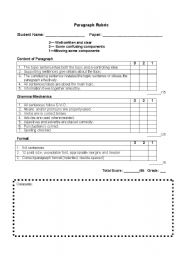 English Worksheet: Basic Paragraph Rubric