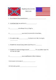 English Worksheet: Beginning of Civil War Sheet