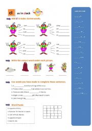 English worksheet: CL as in clock