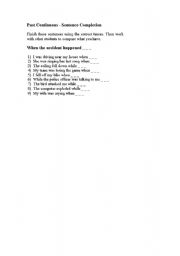 English worksheet: past continuous worksheet