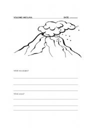 English Worksheet: worksheet about volcanos and lava